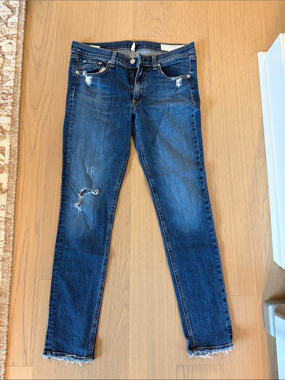 rag & bone Dark Blue Distressed Skinny Jeans